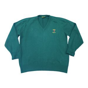 Balmoral The Links Club Men's Green V-neck Sweater 100% Lambs Wool Size XL 46